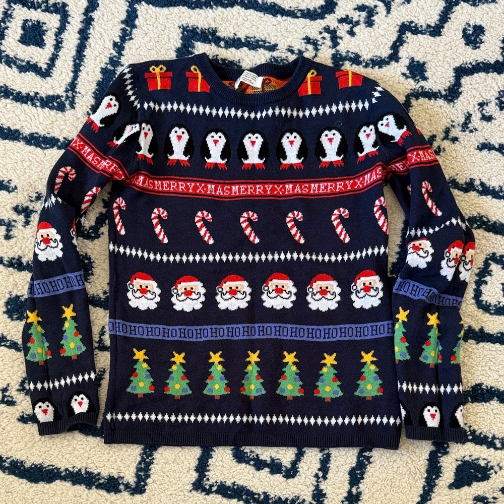 H&M Kids Navy Christmas Sweater with Multicolor Design